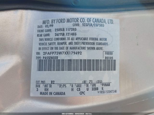 1999 FORD CROWN VICTORIA 2FAFP73W7XX179492 Photo 8