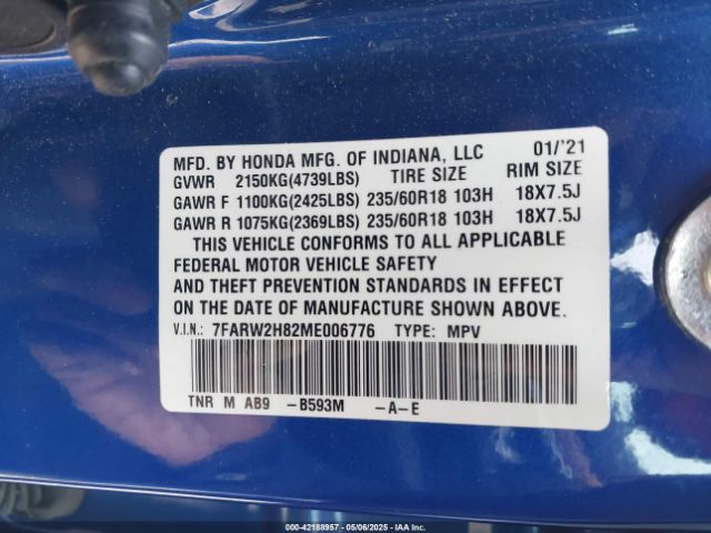7FARW2H82ME006776 Honda Cr-v Awd Ex-l