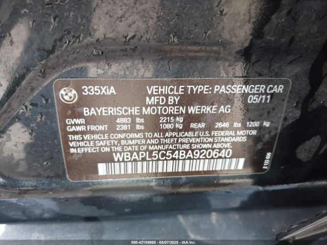 2011 BMW 335I WBAPL5C54BA920640 Photo 8