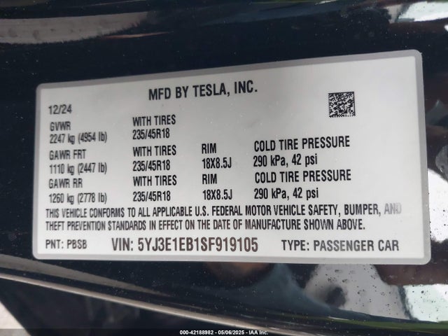 2025 TESLA MODEL 3 5YJ3E1EB1SF919105 Photo 8