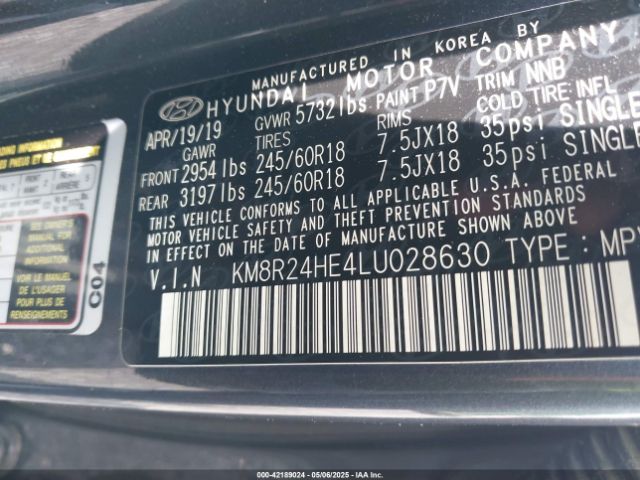 KM8R24HE4LU028630 Hyundai Palisade Sel