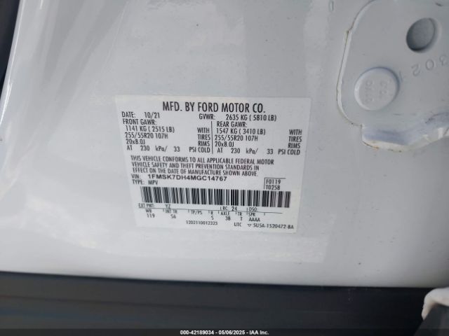 1FMSK7DH4MGC14767 Ford EXPLORER XLT