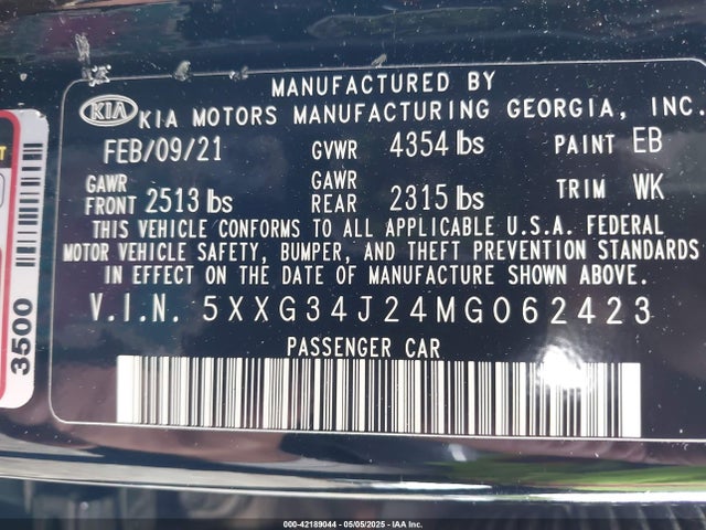 5XXG34J24MG062423 KIA K5 EX