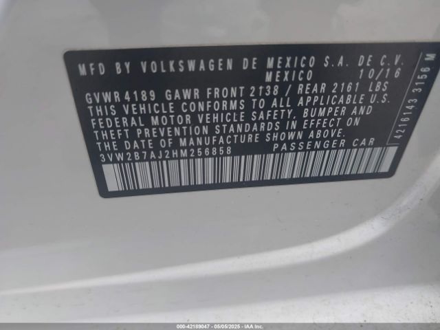 3VW2B7AJ2HM256858 Volkswagen Jetta 1.4t S
