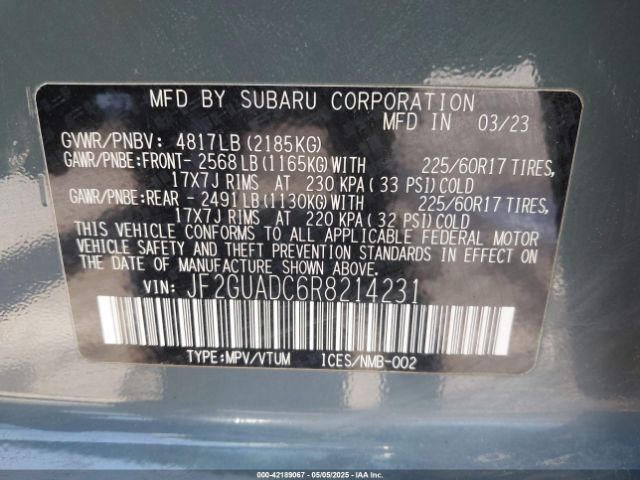 JF2GUADC6R8214231 Subaru Crosstrek Premium