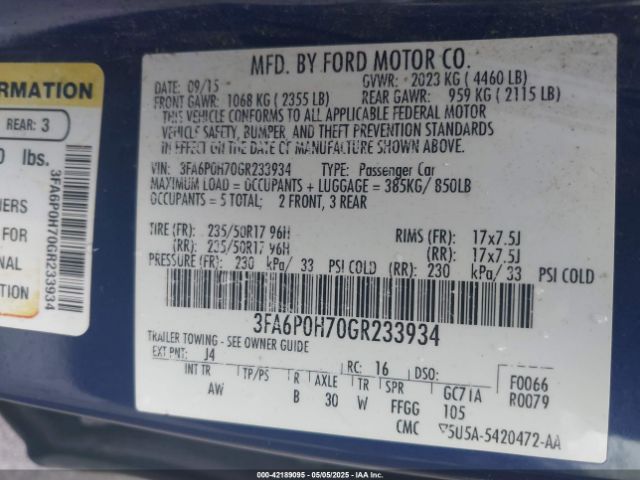 3FA6P0H70GR233934 Ford FUSION SE