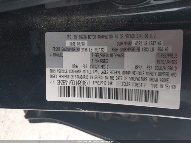 3MZBN1V30JM201671 Mazda Mazda3 Touring
