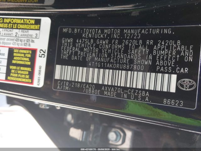 4T1G11AK0RU887800 Toyota CAMRY SE