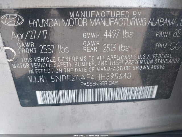 5NPE24AF4HH595640 Hyundai SONATA SE