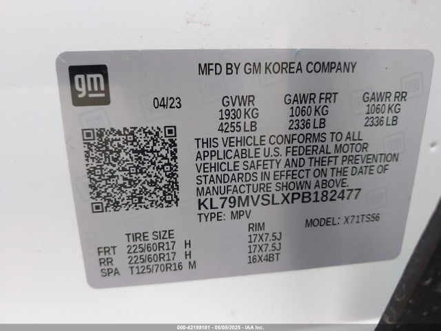 KL79MVSLXPB182477 Chevrolet Trailblazer Fwd Activ