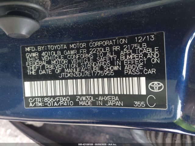 JTDKN3DU7E1775955 Toyota Prius Three