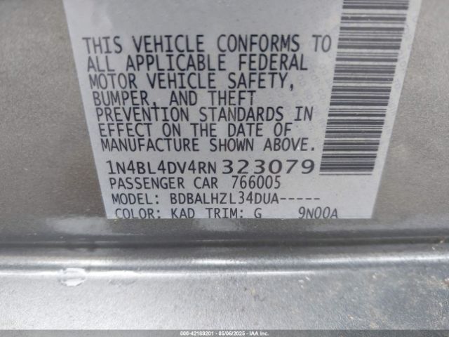 1N4BL4DV4RN323079 Nissan Altima Sv Fwd