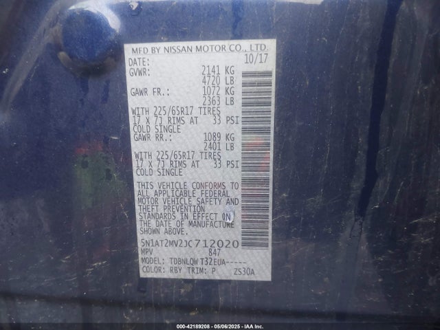 5N1AT2MV2JC712020 Nissan ROGUE SV