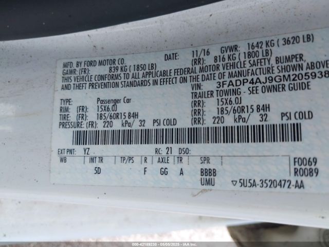 3FADP4AJ9GM205938 Ford FIESTA S