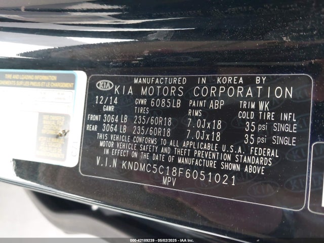 KIA SEDONA EX 2015 KNDMC5C18F6051021 Image 9