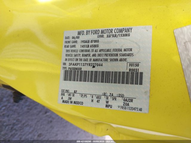 2000 FORD ESCORT 3FAKP1137YR227044 Photo 8