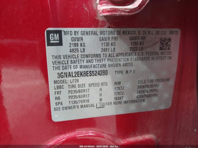 3GNAL2EK8ES524280 Chevrolet Captiva Sport 2ls
