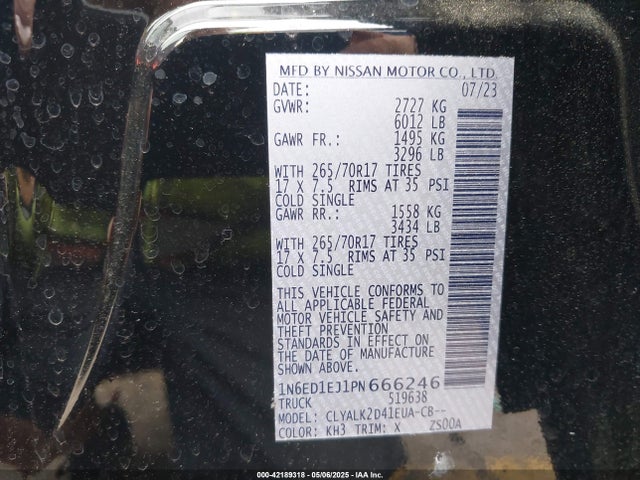 1N6ED1EJ1PN666246 Nissan Frontier Pro-x 4x2