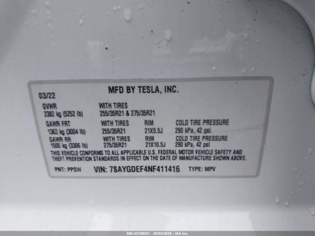 2022 TESLA MODEL Y 7SAYGDEF4NF411416 Photo 8