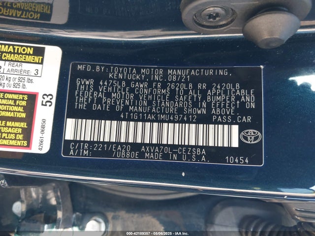 4T1G11AK1MU497412 Toyota a25a-fks