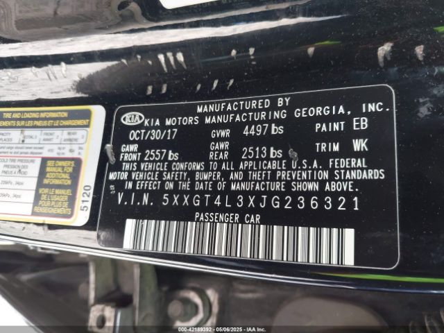 5XXGT4L3XJG236321 KIA Optima Lx
