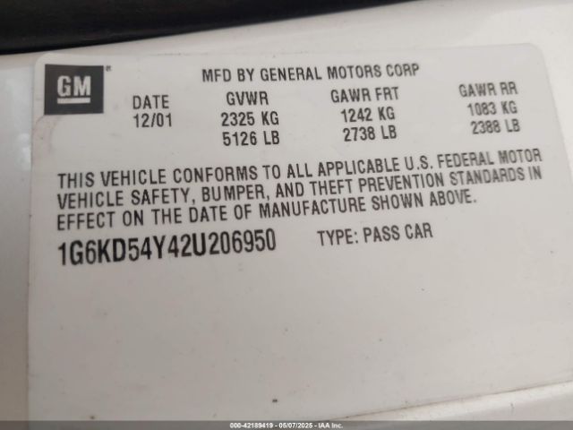 2002 CADILLAC DEVILLE 1G6KD54Y42U206950 Photo 8
