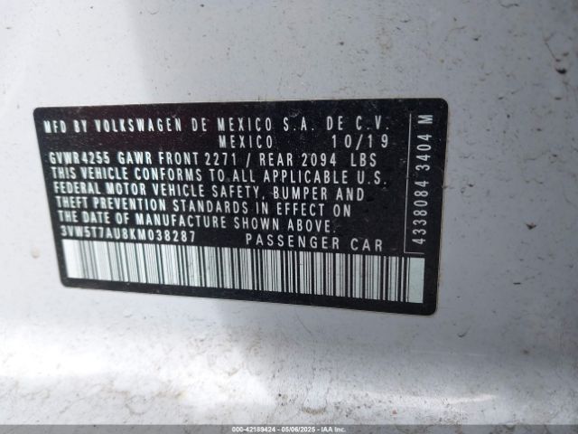 3VW5T7AU8KM038287 Volkswagen Golf Gti 2.0t Autobahn/2.0t Rabbit Edition/2.0t S/2.0t Se