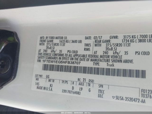 1FTEW1EG5HFB38707 Ford F-150 King Ranch