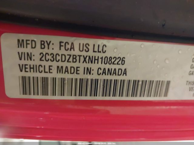 2C3CDZBTXNH108226 Dodge Challenger R/t