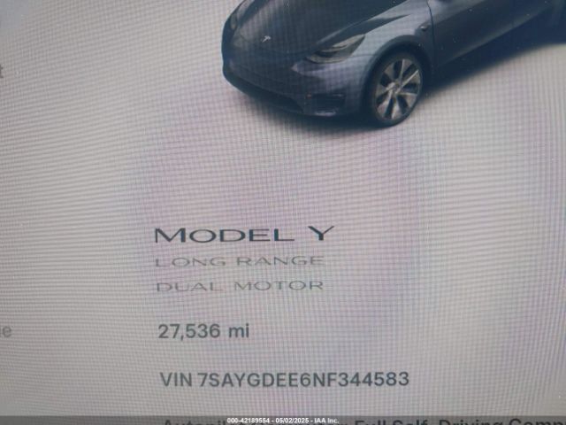 7SAYGDEE6NF344583 Tesla Model Y Long Range Dual Motor All-wheel Drive