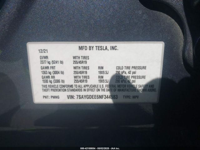 7SAYGDEE6NF344583 Tesla Model Y Long Range Dual Motor All-wheel Drive