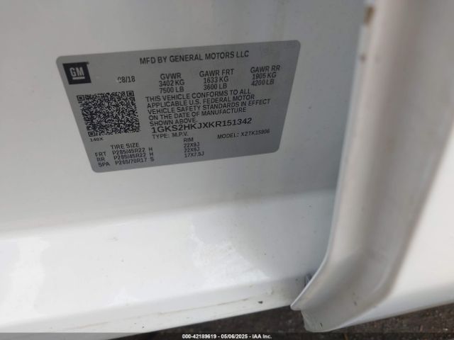 1GKS2HKJXKR151342 GMC YUKON XL DENALI