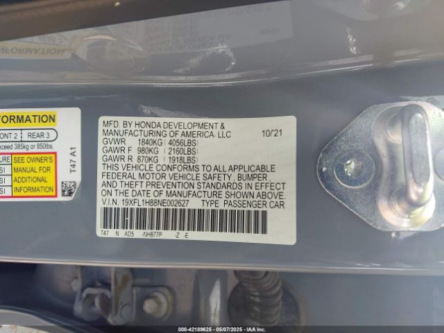 2022 HONDA CIVIC 19XFL1H88NE002627 Photo 8