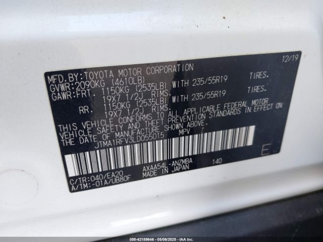 JTMA1RFV3LD055015 Toyota Rav4 Xle Premium