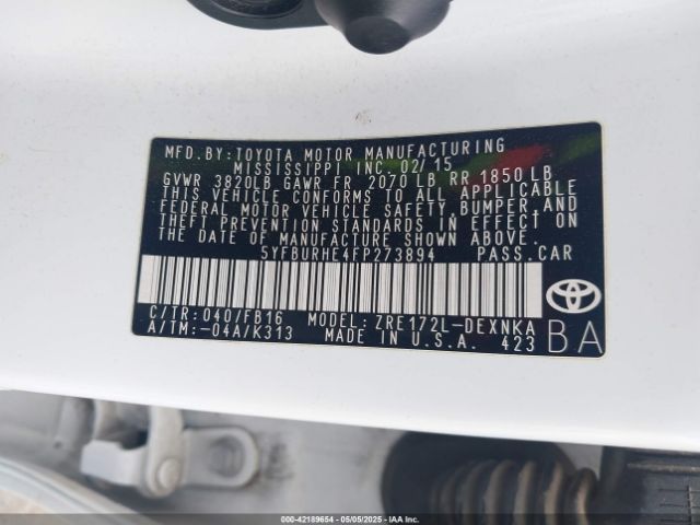 5YFBURHE4FP273894 Toyota COROLLA LE