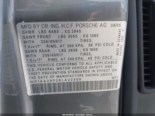 2006 PORSCHE CAYENNE WP1AA29P26LA22309 Photo 8