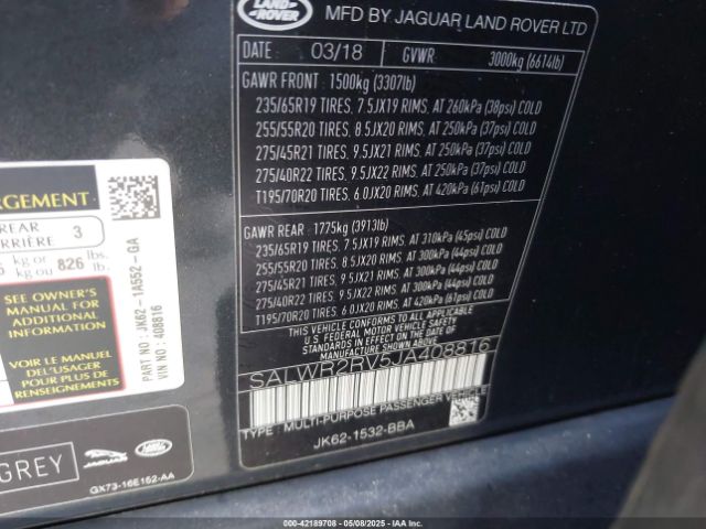 SALWR2RV5JA408816 Land Rover Range Rover Sport Hse