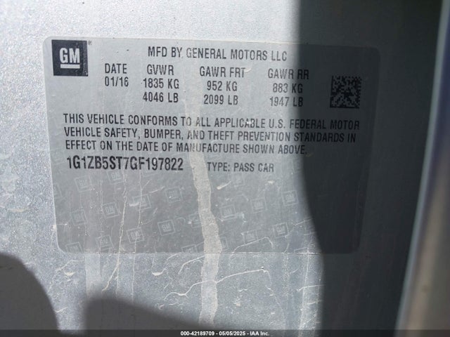 1G1ZB5ST7GF197822 Chevrolet MALIBU LS