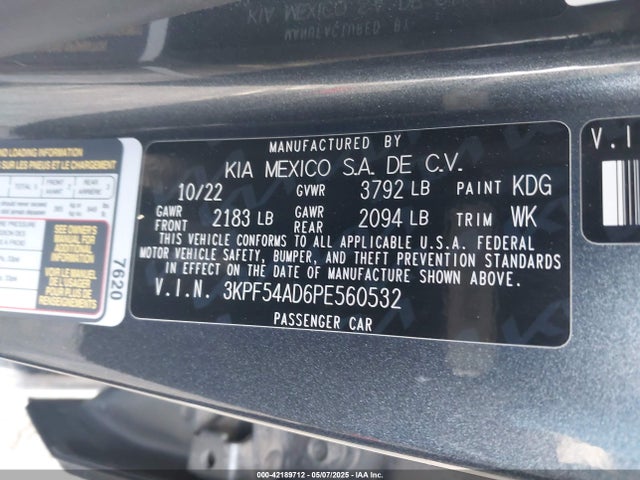 3KPF54AD6PE560532 KIA mpi nu