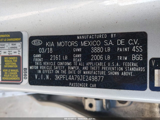 3KPFL4A79JE249877 KIA FORTE LX
