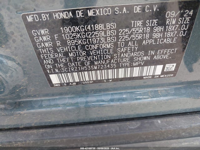 3CZRZ1H53SM723435 Honda k20z5