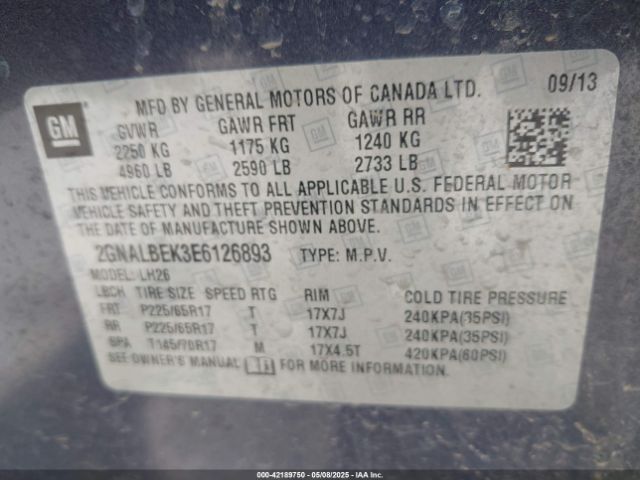 2GNALBEK3E6126893 Chevrolet EQUINOX 1LT