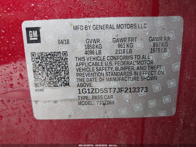 1G1ZD5ST7JF213373 Chevrolet MALIBU LT