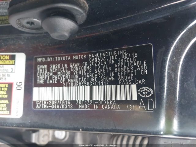 2T1BURHE5GC701117 Toyota COROLLA LE