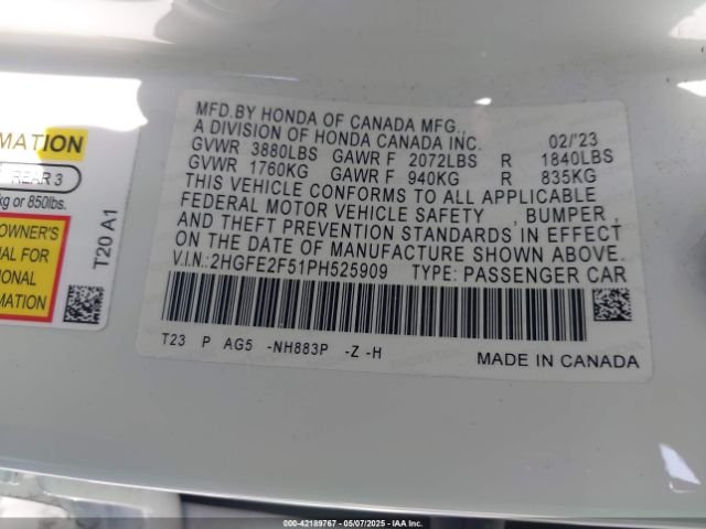 2023 HONDA CIVIC 2HGFE2F51PH525909 Photo 8