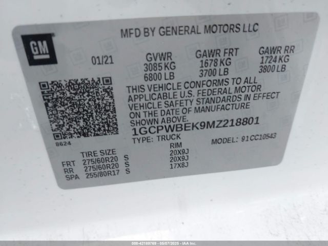 1GCPWBEK9MZ218801 Chevrolet Silverado 1500 2wd  Short Bed Custom