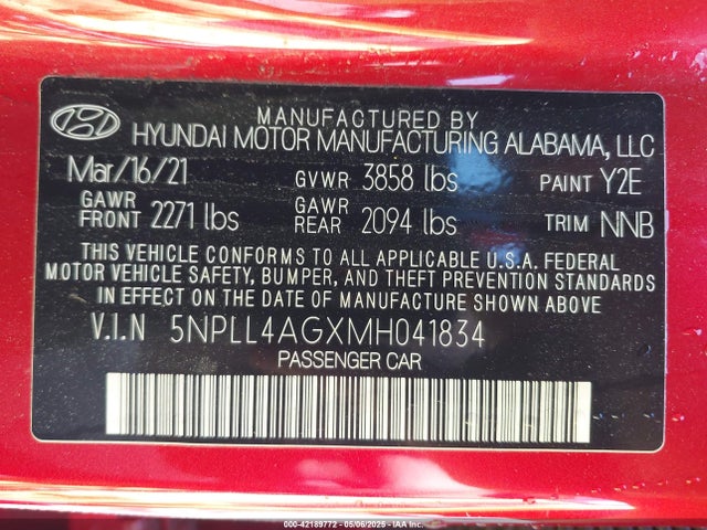5NPLL4AGXMH041834 Hyundai ELANTRA SE