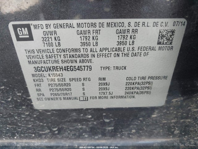 3GCUKREH4EG545779 Chevrolet lv3 - vvt, aluminum, e85 max