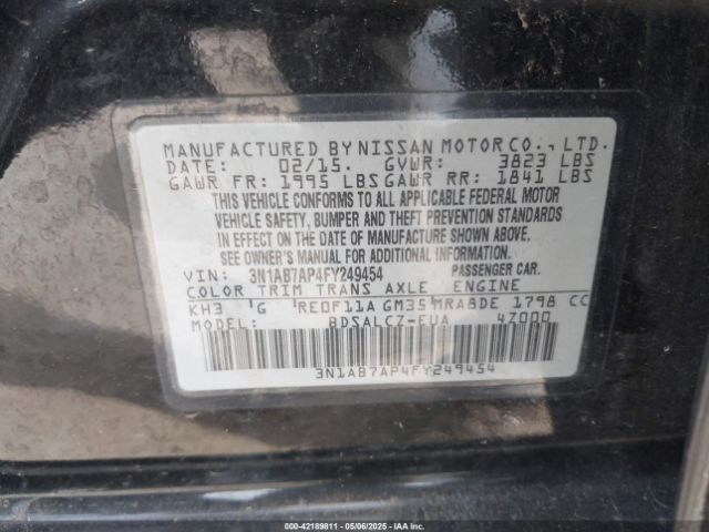 3N1AB7AP4FY249454 Nissan Sentra Fe+ S/s/sl/sr/sv