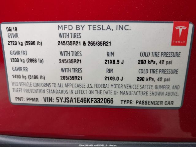 5YJSA1E46KF332066 Tesla 2019